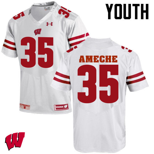 Wisconsin Badgers Youth #35 Alan Ameche NCAA Under Armour Authentic White College Stitched Football Jersey DV40M25OM